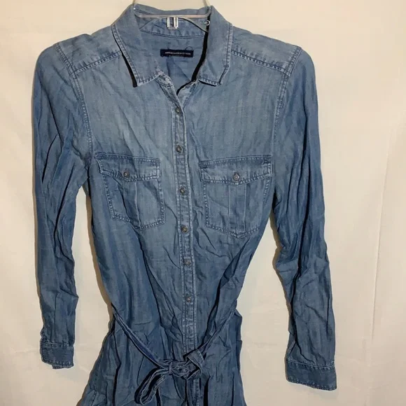 american eagle denim shirt dress AE Halter Denim Midi Dress Women's Light Wash M